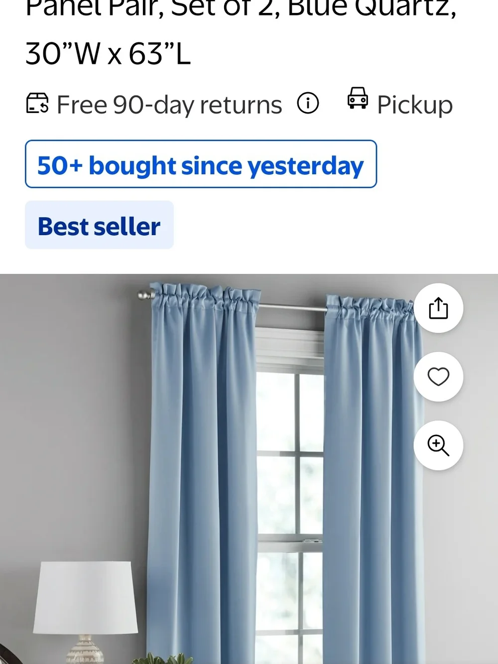 Mainstays Blue Quartz Window Curtain Panels 30x63 Set Of 2 Panels - Picture 2 of 4